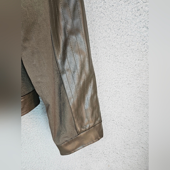 Ookie & Lala Womens Mixed Media Cotton & Brown Faux Leather Moto Jacket Sz XL - Picture 8 of 16